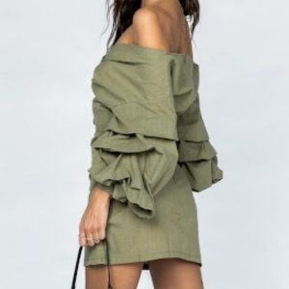 Elegant Olive Off-Shoulder Dress - Picture 7 of 8
